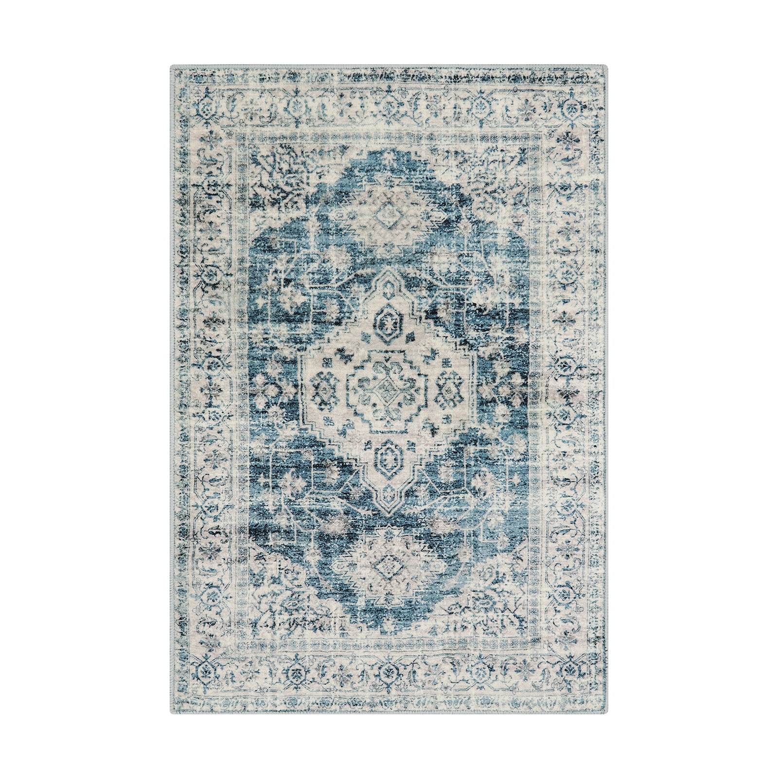 Lahome 2'x3' Blue Boho Washable Area Rug,Non-Slip, Ultra-Thin Low-Pile Mat for Entryway, Kitchen, Bathroom & Bedroom,Indoor Door Mat Accent Carpe