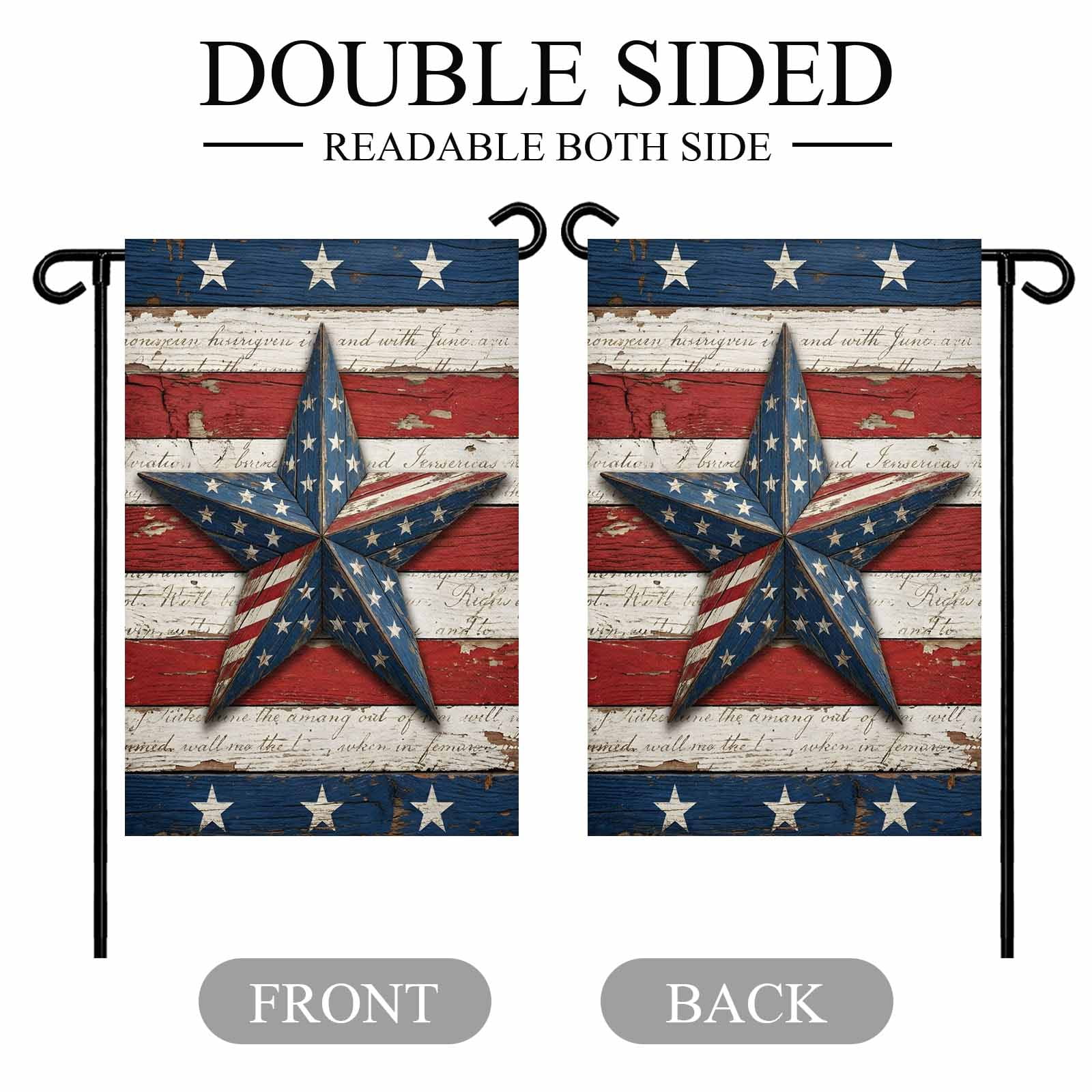 4th of July Garden Flags Patriotic Star Stripes Garden Flag Double Sided Welcome Flag Retro Wood Grain Independence Day Yard Flags for Outdoor Lawn Porch Memorial Day Holiday Decor 28x40 Inch