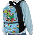 thumbnail image 4 of Binienty Cartoon Dinosaur Skateboard Kids Backpack for Boys Girls 4-9, 17 Inch Large Capacity School Bookbag with Adjustable Shoulder Straps Front Zipper Pocket for Primary School, 4 of 6