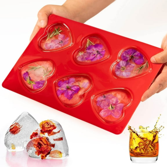 Heart Shaped Mold, Chocolate Candy Mold, Silicone Ice Cube Tray, Cupcake Pan, Non-Stick, 6 Cavities, Romantic Baking, DIY Dessert, For Valentine's Day Anniversary - Red