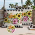 thumbnail image 2 of Yellow Pink Floral Outdoor Pillow Covers Pack of 2 Spring Summer Botanical Linen Black Plaid Waterproof Throw Pillow Covers Decorative Cushion Cases for Patio Garden Tent Balcony Couch 16x16 inch, 2 of 9