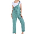 thumbnail image 4 of Women's Fashion Cotton Linen Adjustable Strap Drawstring Waist Bib Overalls Jumpsuit Green,XL, 4 of 6