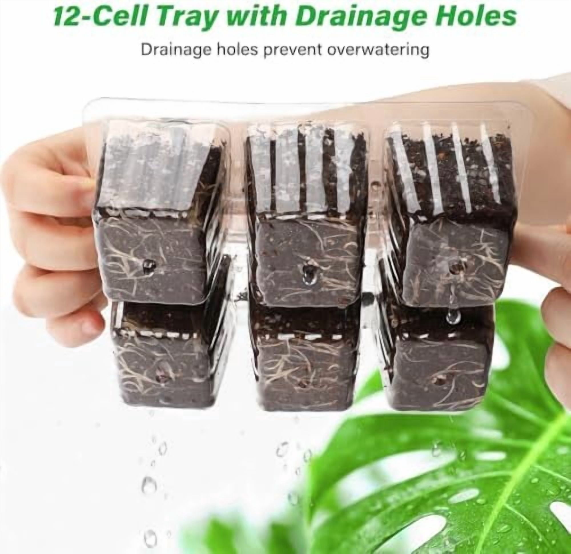 10 Packs Seed Starter Tray with Drainage Holes, Reusable & Durable, Clear for Root Monitoring, Easy to Repotted Without Root Damage, 6 Cells per Tray