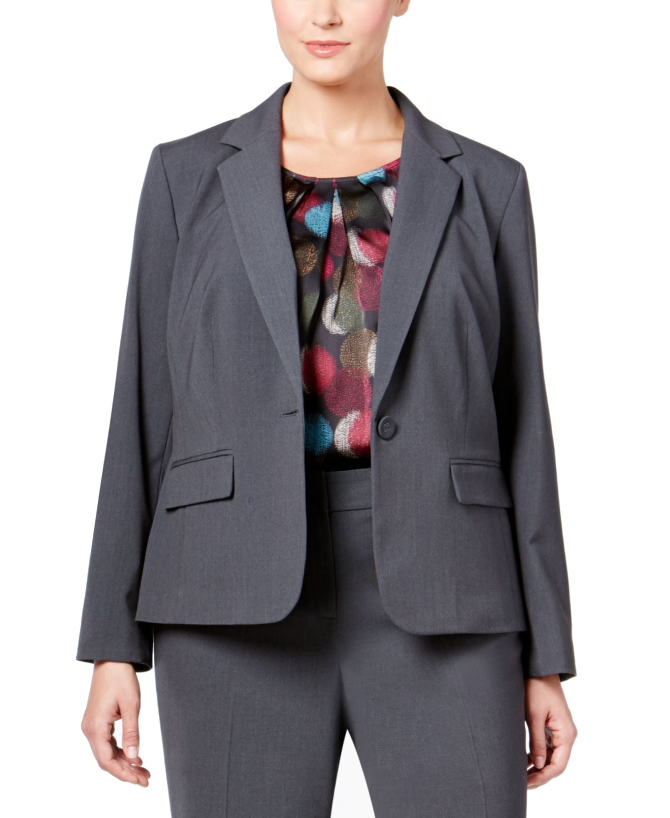 Nine West NINE WEST Womens Gray Onebutton Blazer Wear To Work Jacket