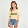 thumbnail image 2 of Girl's Letter Print T Shirts Short Sleeve Tube Off The Shoulder Comfortable Fit Lightweight Summer Tunic Tops Yellow,160, 2 of 5