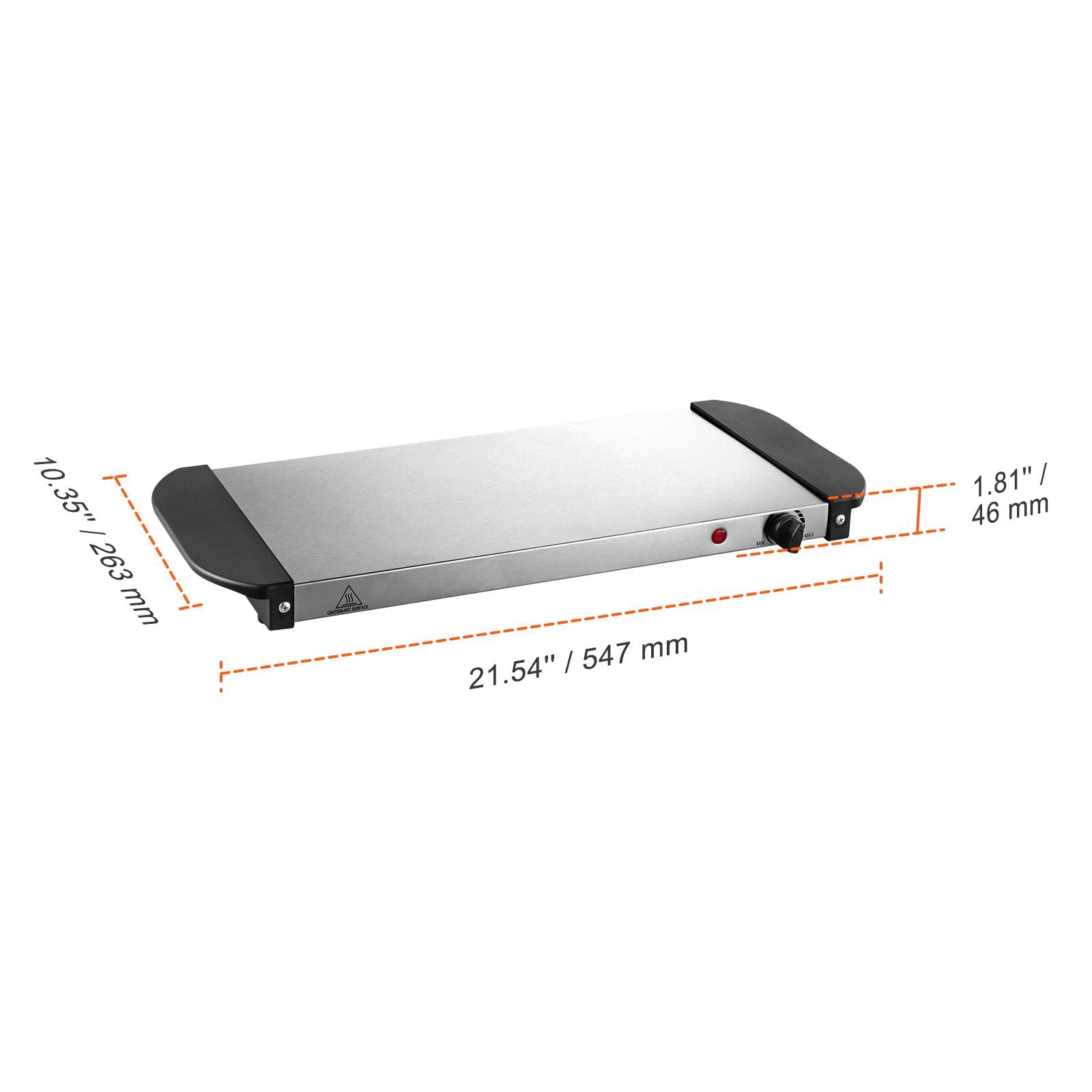 Electric Warming Tray 21.54x10.35 Inch Stainless Steel Metal Panel Mechanical Knob for Food Warming Defrosting
