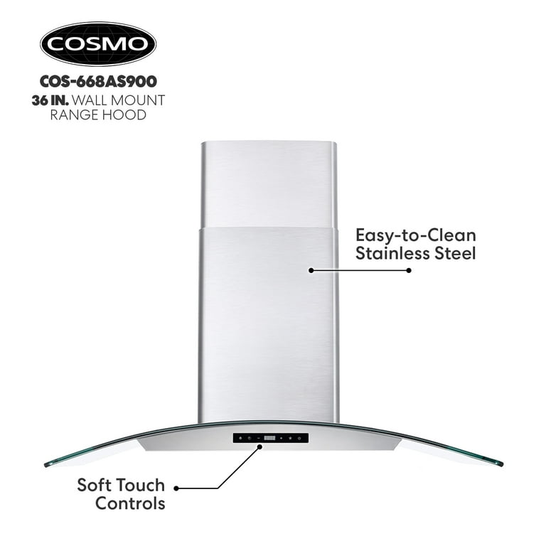 Cosmo 36 in. Ductless Wall Mount Range Hood in Stainless Steel with LED  Lighting and Carbon Filter Kit for Recirculating