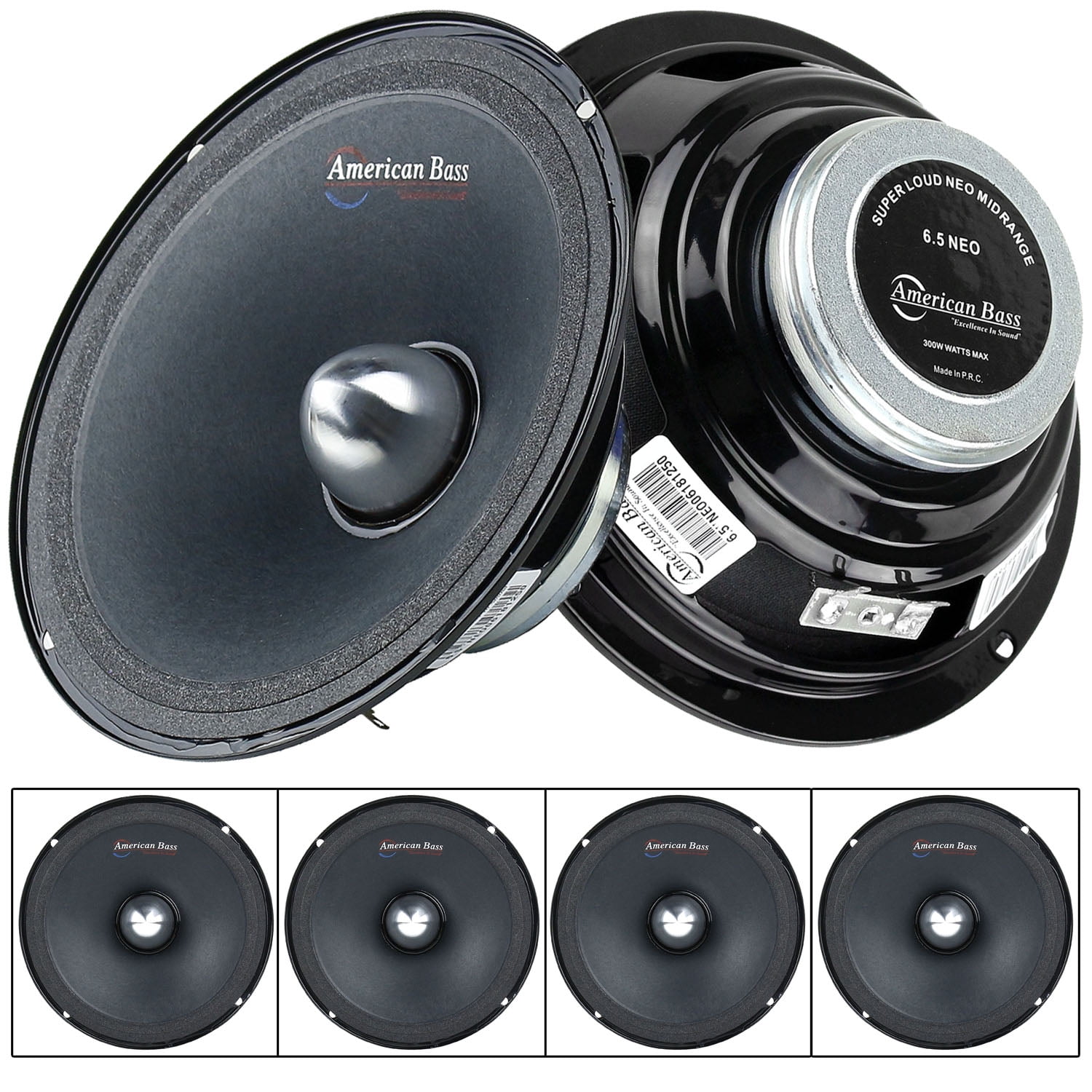 4 Pack 6.5&quot; Midrange Speaker 4 Ohm 300W Max Power Car