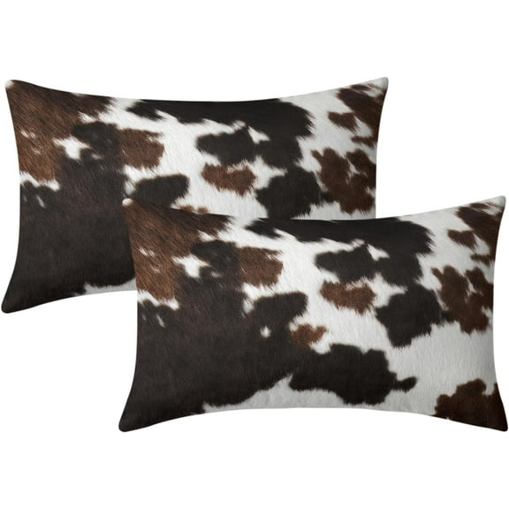 Cow Print Lumbar Pillow Covers 12x20 Inch Black Brown White Cowhide Throw Pillow Covers Set of 2 Farmhouse Rustic Pillowcases Cotton Cushion Covers for Couch Bed Sofa Chair Western Home Decor