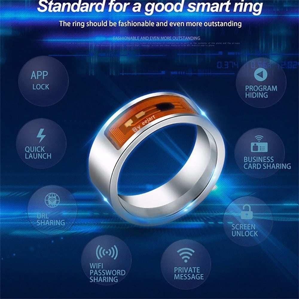 Flurries NFC Multifunctional Intelligent Ring Magic Mood Waterproof Dust-Proof Fall-Proof Wearable Smart Wear Finger Digital Ring Intelligent Devices Mobile Android Smartphone App Enabled 