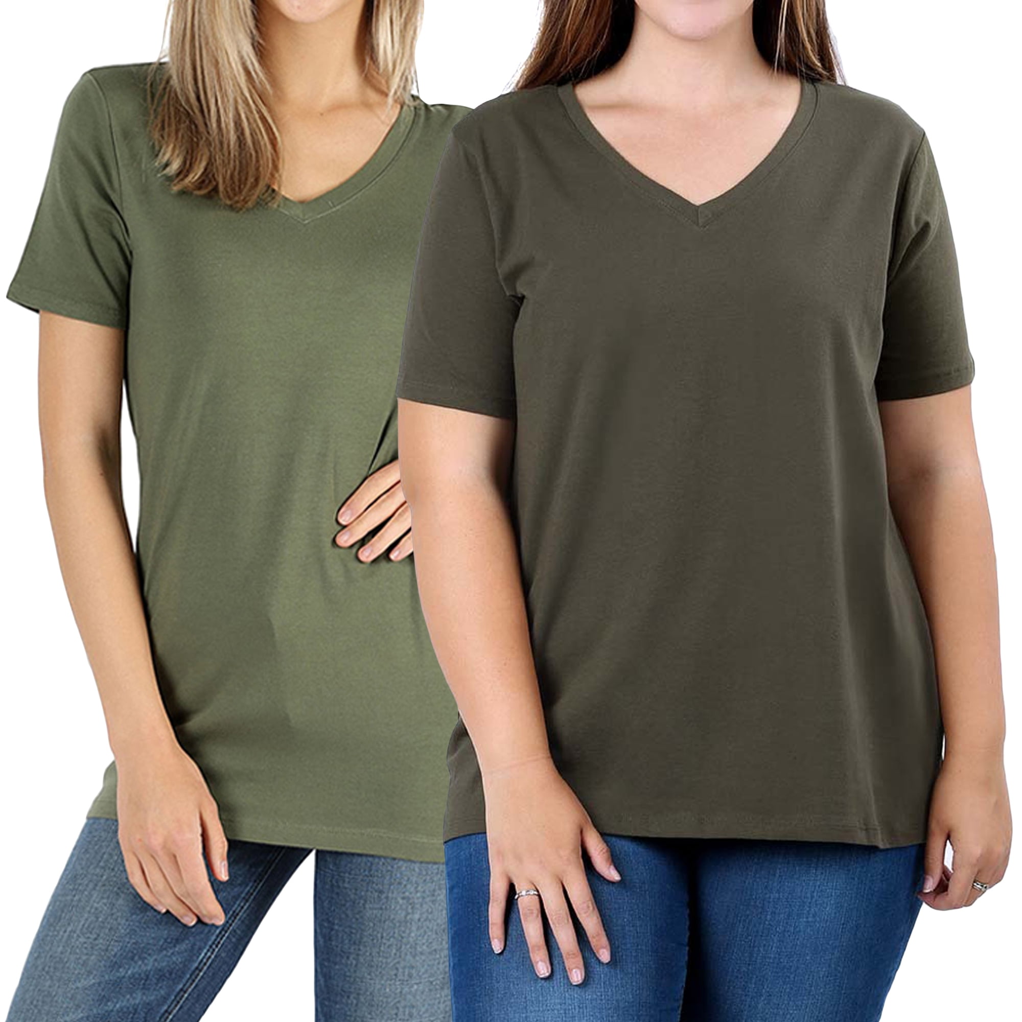 TheLovely - Women & Plus Size Cotton V-Neck Short Sleeve Casual Basic