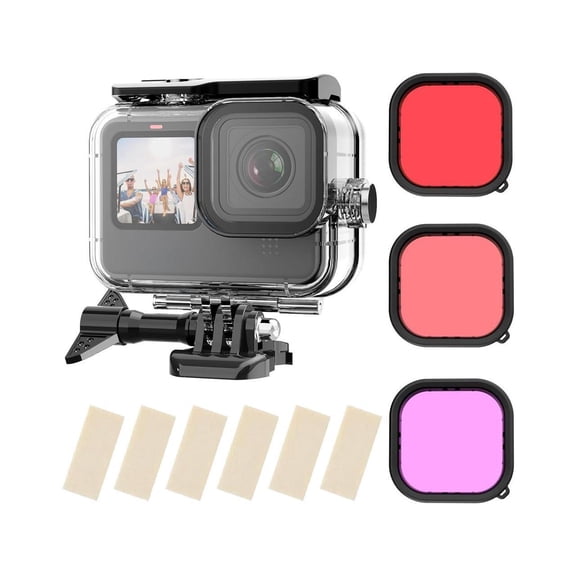 Waterproof Case with 3-Pack Dive Filter for GoPro Hero 12 Hero 11 Hero 10 Hero 9 Black Supports 60M/196FT Underwater Scuba Snorkeling Deep Diving with Red Magenta Filter