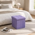 thumbnail image 7 of Storage Ottoman Cube Purple Linen Fabric Folding Single Piece for Small Space Entryway Living Room, 7 of 7