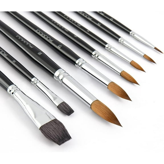 Sable Watercolour Brushes,8PCS Sable Brushes Flat Wash Brushes Enhanced Color Holding Capacity for Watercolour Gouache Inks Painting