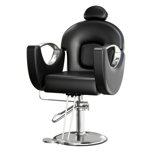 360° Swivel Reclining Barber Salon Chair,Professional Barber Chair with Heavy Duty Hydraulic Pump,Adjustable Seat for Salon, Barbershop and Home Use,Black&Silver