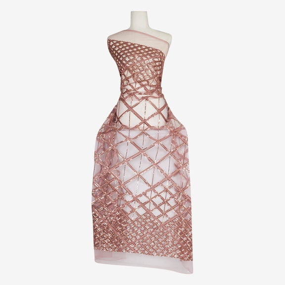 Zelouf Essential Diamond Sequin Embroidery Double Mesh  , Sewing, DIY, Crafts Fabric by the Yard, Rose Mystery, 3 Yard