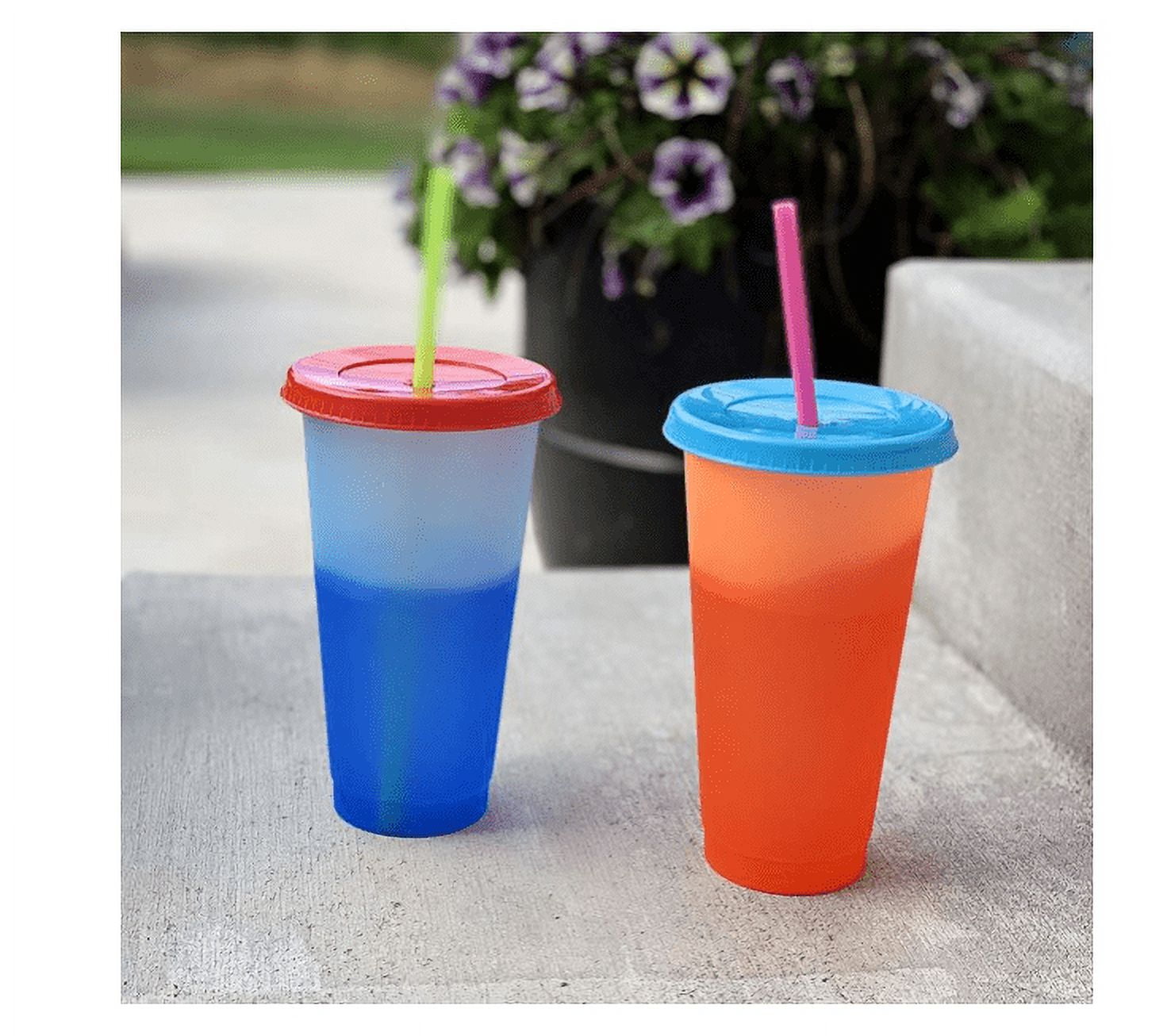 Color Changing Cups Set Cooler 24oz Reusable Plastic Cold Drink Cups with  Lids and Straws for Adults…See more Color Changing Cups Set Cooler 24oz