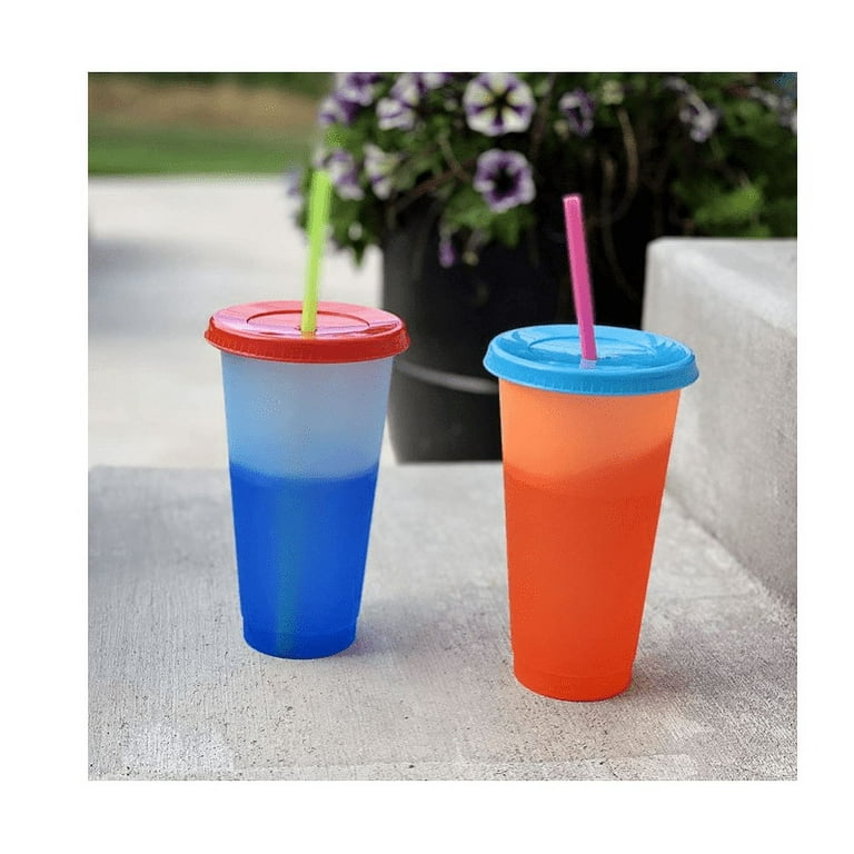 5-pack Color Changing Plastic Cups With Lids And Straws, 24oz Reusable Cup  For Adult, Female Party, Ideal For Tea, Latte, Cereal, Cappuccino, Yogurt,  Dessert, Halloween, Christmas, Gift