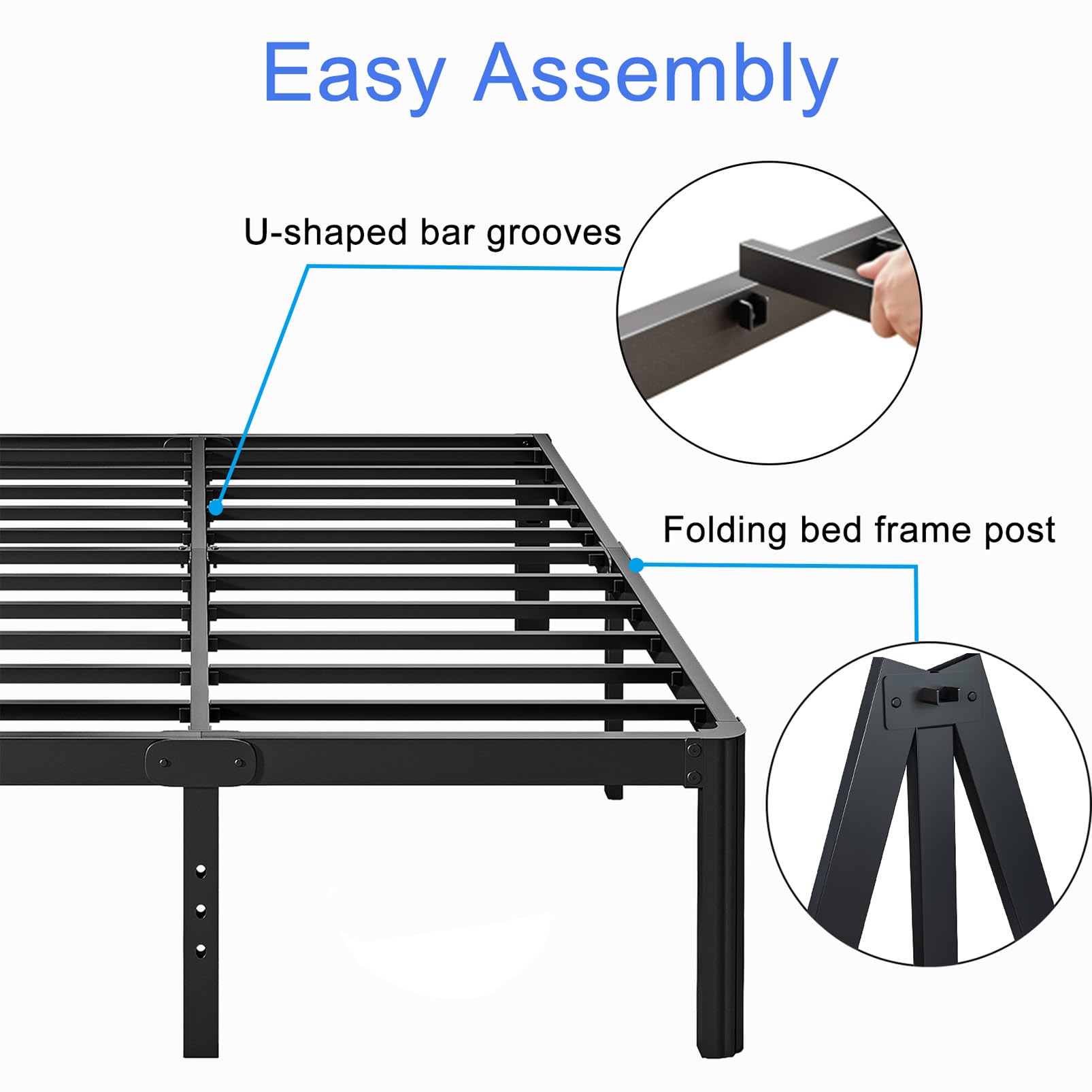 Woozuro 18 inch Queen Metal Bed Frame with Rounded Corners, Heavy Duty, No Box Spring Needed, Easy Assembly