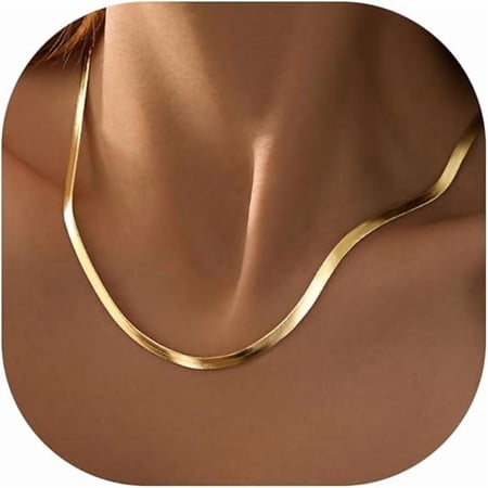 YTTAL 14K Gold Plated Herringbone Chain Necklace, 20Inch Flat Snake Chain for Women, 2-5MM Width Adjustable Dainty Choker, Non-Tarnish Everyday Wear Jewelry