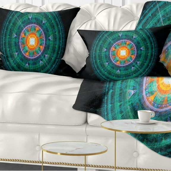 Designart Cabalistic Turquoise Fractal Sphere - Abstract Throw Pillow - 12x20