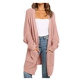 thumbnail image 3 of CHUANK Womens Patchwork Cardigan Long Sleeve Open Front Knit Sweaters Coat Pockets Yellow M, 3 of 6