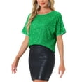 thumbnail image 4 of Camisa de lentejuelas INSPIRE CHIC para mujer, blusa brillante de manga dolman oversize, S verde, 4 of 5