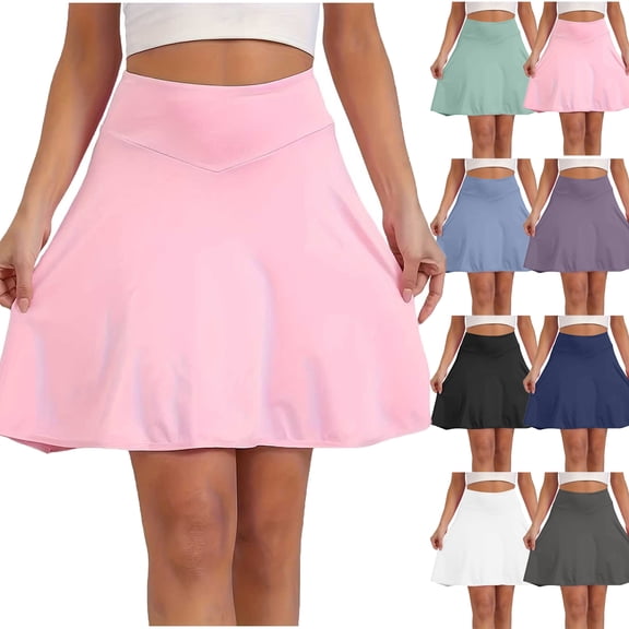 Maoxin Women Skirt Fashion Women's Solid Ruffle High Elastic Waist Mini Casual Skirts ,Pink,S