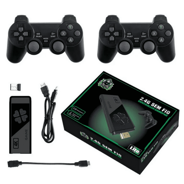 HDMI 4K TV Game Stick 64G 10000+ Game Video Built in Games Console + 2×  Wireless Gamepad