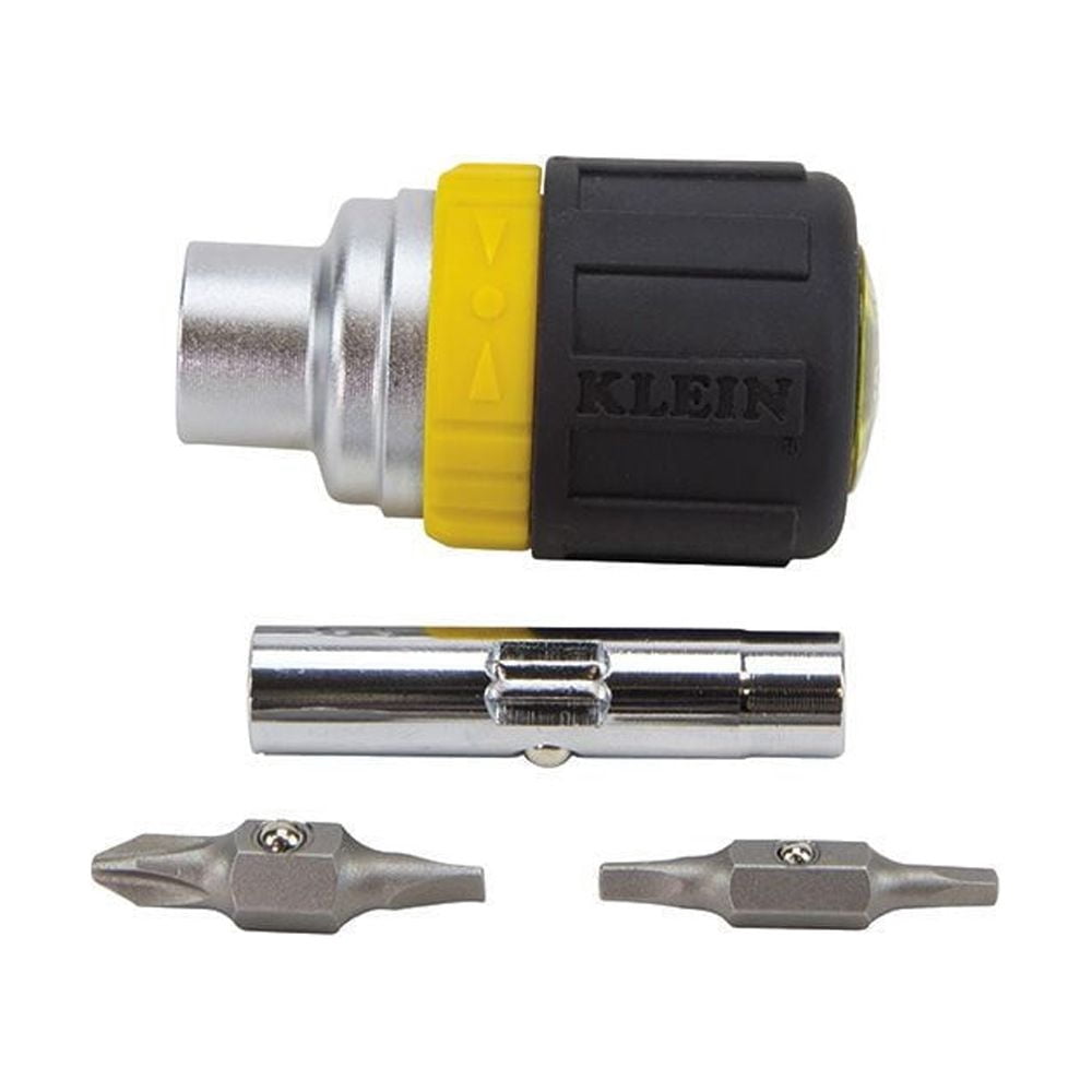 Klein Tools 32594 6-in-1 Stubby, Ph, Sl, Sq, Nut Multi-Bit Ratcheting Screwdriver