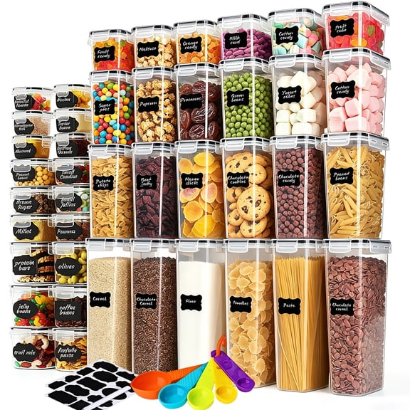 stusgo 42 Pcs Airtight Food Storage Containers Set with Lids, BPA Free Clear Pantry Canister for Kitchen and Pantry Organization,Plastic Canisters for Cereal, Dry Food and Sugar,Includes 50 Labels