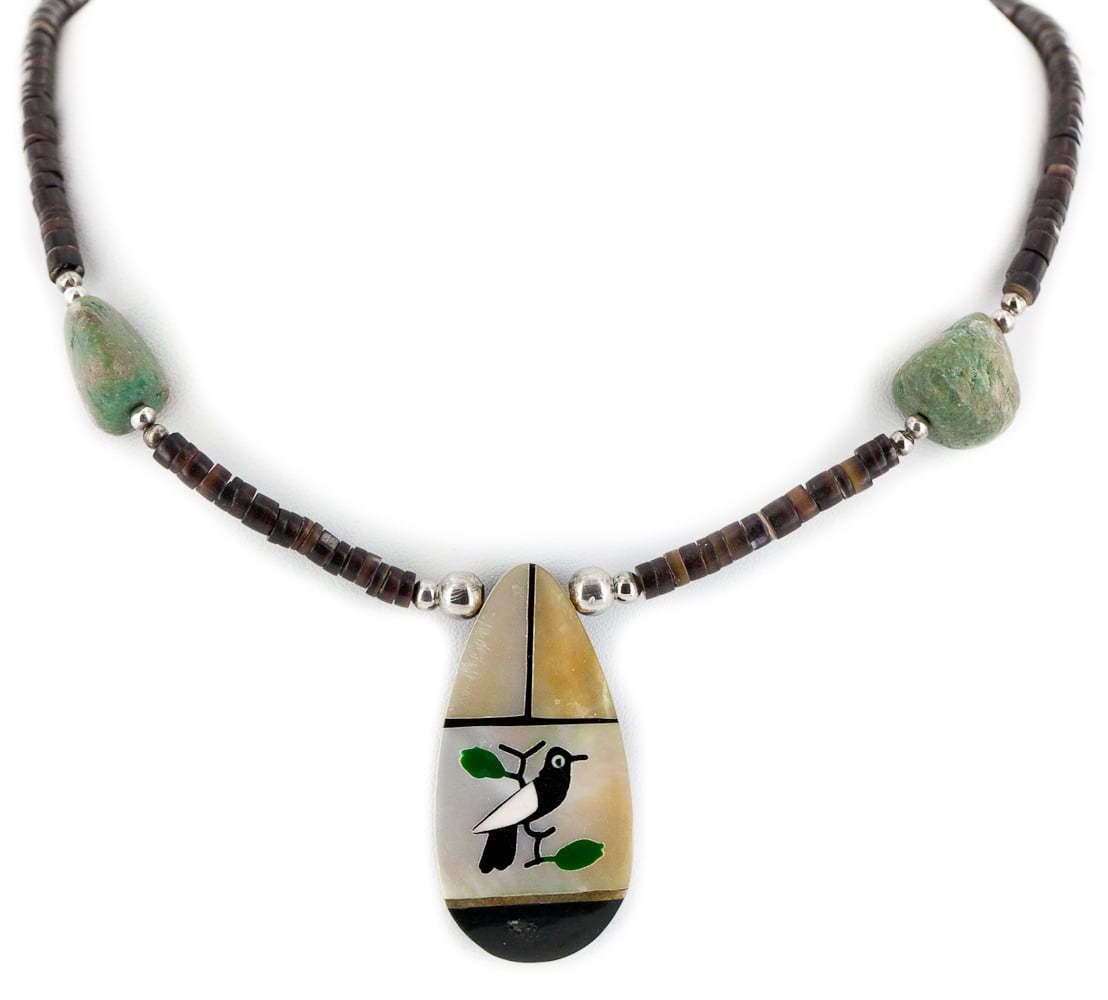 Mother of Pearl Tribal Style 925 Sterling Silver Necklace 