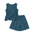 thumbnail image 4 of Soyumi Women Two Piece Short Set Drawstring Elastic Waist Pants Round Neck Tank Tops Comfy Sweatsuit Soft Sleepwear Vacation Outfits Sleeveless Tank Top and Shorts, Dark Blue, 4 of 6