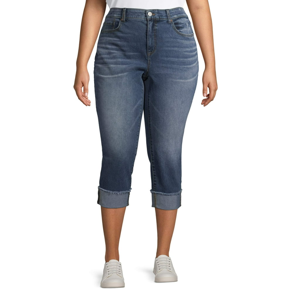 Terra & Sky - Terra & Sky Plus Size Skinny Denim Capri Jeans With Roll ...