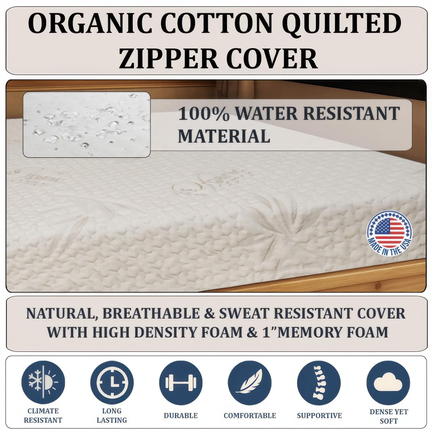 Foamma 4" x 48" x 75" High Density Gel Memory Foam RV Bunk Mattress Replacement Topper for Camper Truck & Travel Trailer - Organic Cotton Cover, Firm Support, CertiPUR-US Certified, Made in USA