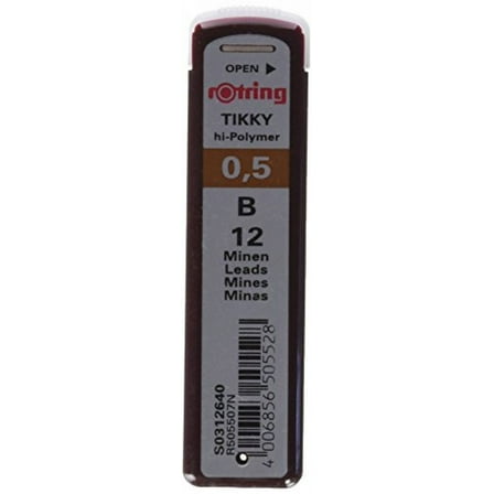 rOtring Tikky Mechanical Pencil Lead 0.5mm B, Pack of 12 (R505 507 B)