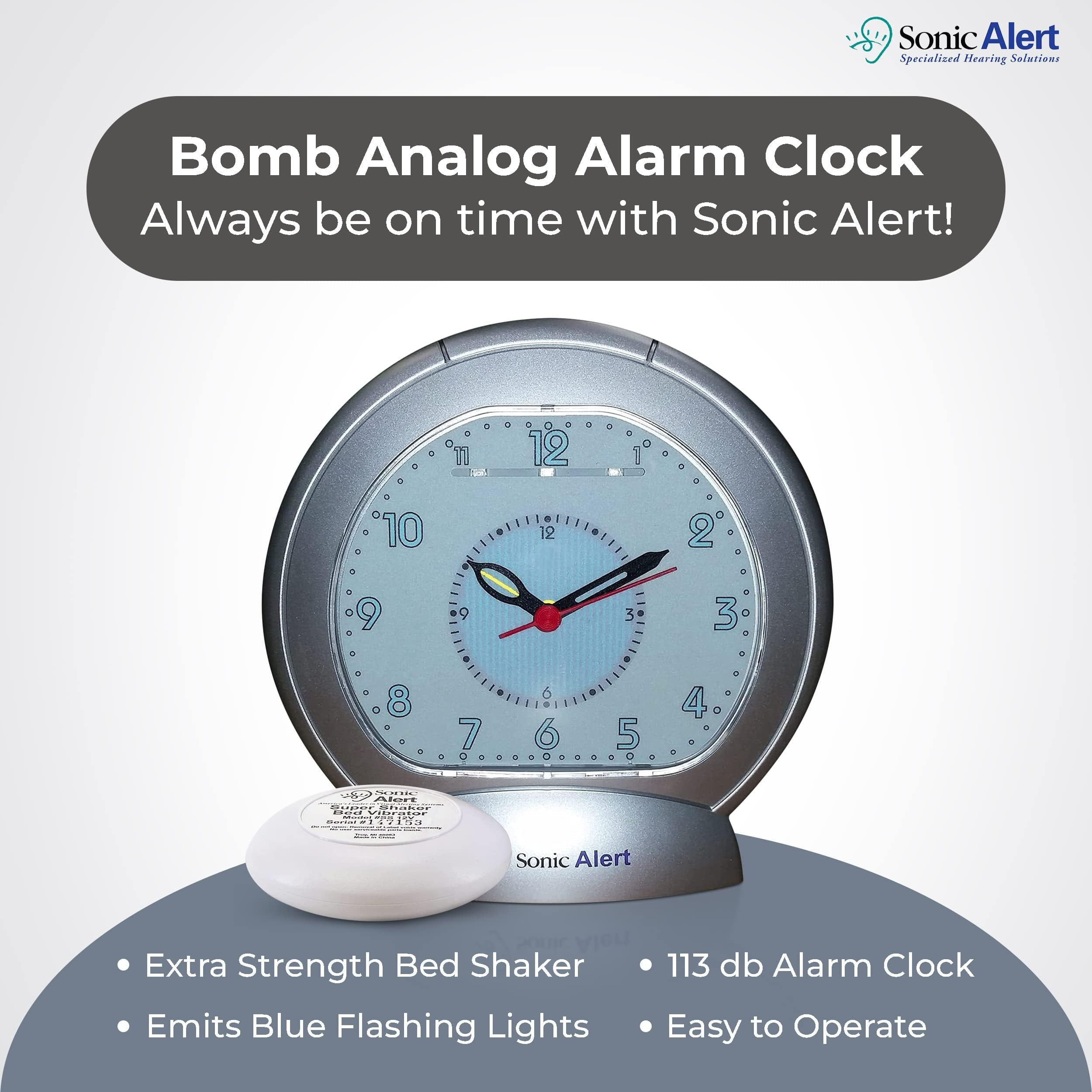 Sonic Alert Sonic Boom Analog Alarm Clock with White Bed Shaker
