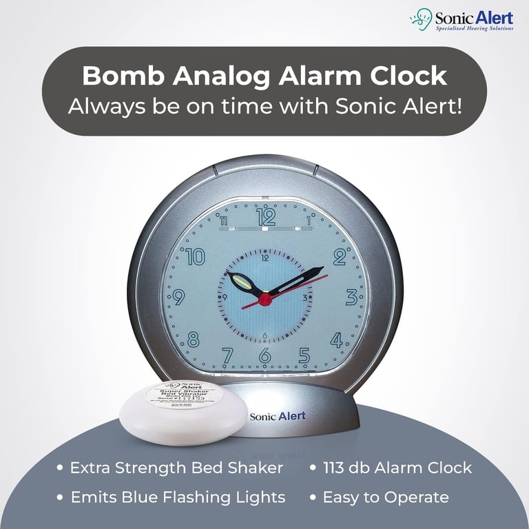 Sonic Alert Sonic Boom Analog Alarm Clock with White Bed Shaker