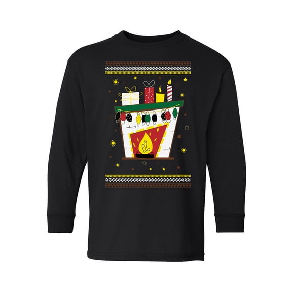 Christmas Fireplace Long Sleeve Shirt for Kids Merry Christmas Tee Boys Girls Youth T-Shirt Holiday Gifts Happy New Year 2021 Funny Santa in Mask