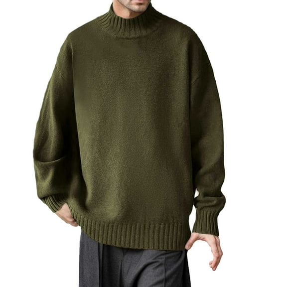Mens Sweater - Autumn Winter Solid Color Half Turtleneck Long Sleeve Bottoming Sweater Jacket, Warm Layering Piece, Office Casual Wear, Soft Knit Material, High - Quality Men's Clothing