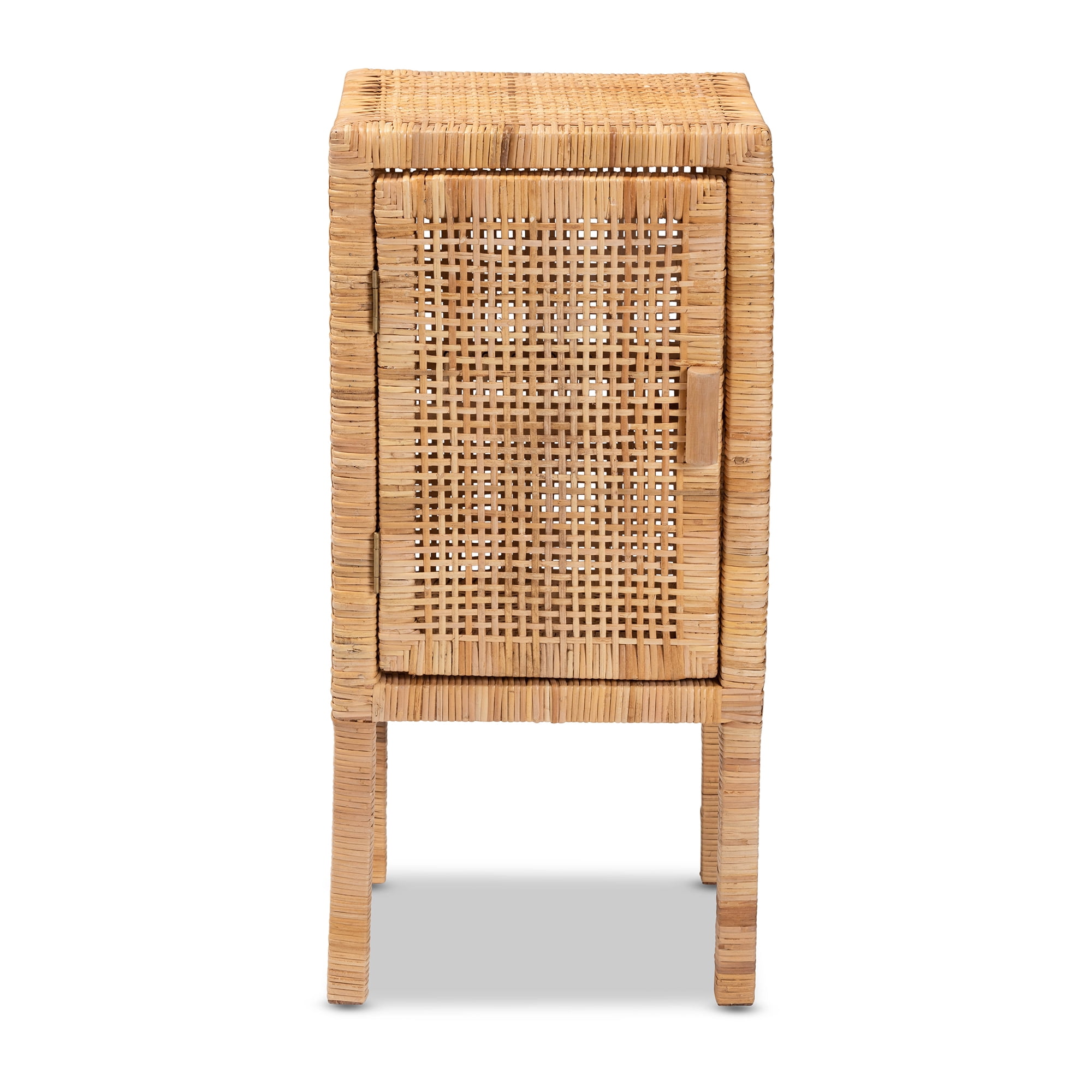 bali & pari Vivan Modern Bohemian Natural Brown Rattan 1-Door Nightstand