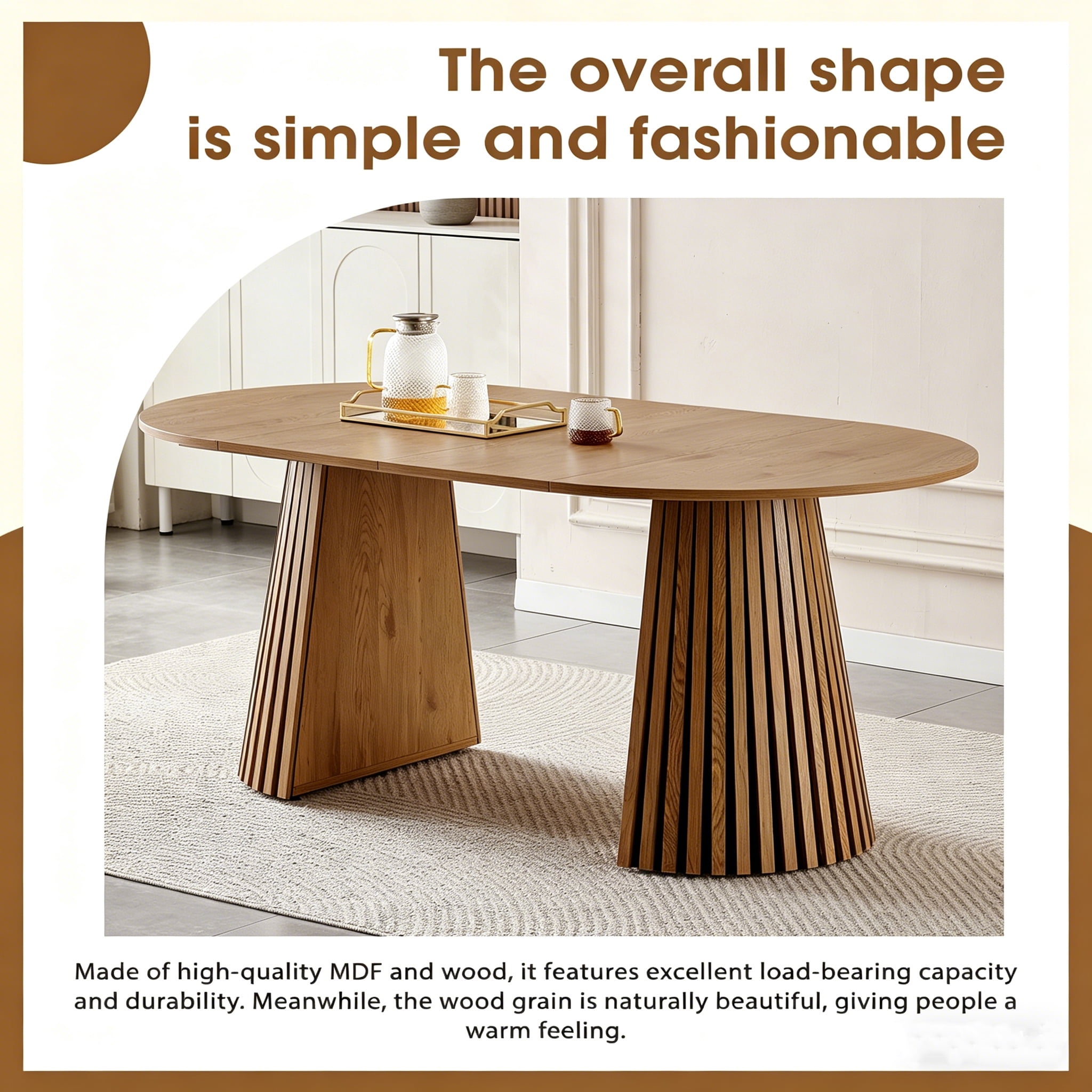 Wooden Dining Table, Flexible and Extendable, Multi-functional and Space-saving, Fashionable Oval Design and Slatted Table Legs, Tea Table or Office Desk, Beautiful and Practical