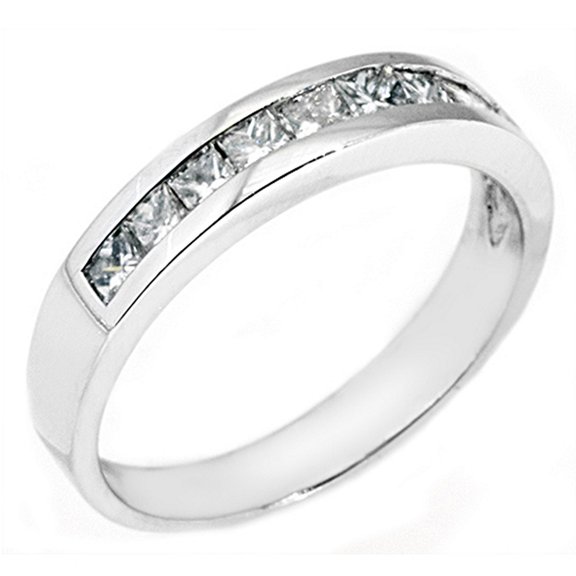 14k White Gold .50 Carats Princess Cut 8-Stone Diamond Wedding Band