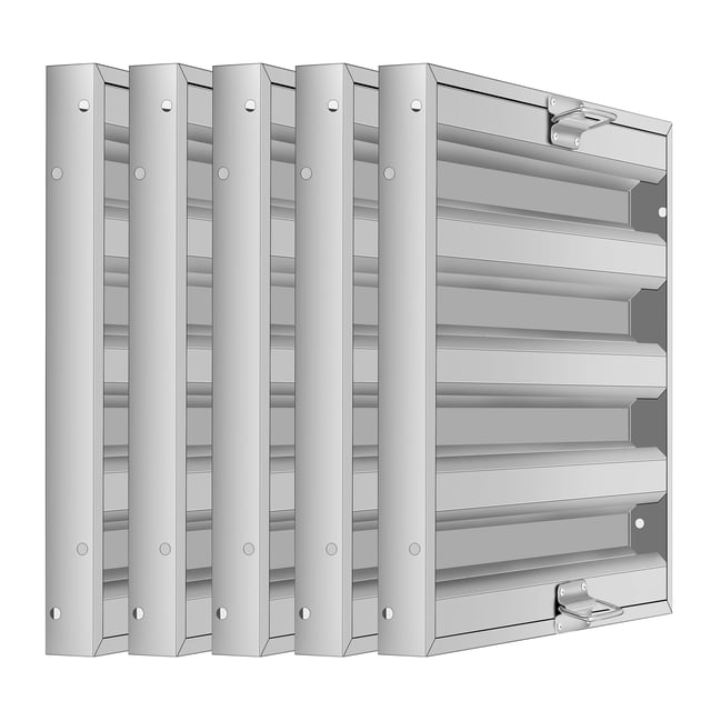 EDTara Restaurant Range Hood Baffle Filter Set, 5-Pack 430 Stainless Steel With Heavy-Gauge 4-Groove Design