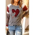 thumbnail image 2 of ABPHQTO Top gris de manga larga con estampado de corazón a cuadros y bloques de colores para mujer, 2 of 5