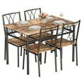 thumbnail image 1 of 5 Piece Dining Table Chair Set, Metal Frame Wood Rectangular Dining Table with 4 Backrest Chairs, 1 of 7