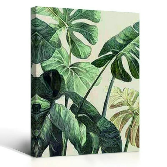 Green Leaf Wall Art Nature Plants Canvas Minimalist Leaves Prints Botanical Picture Tropical Floral Painting Artwork 12x16 in