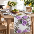 thumbnail image 3 of Burlap Table Runner 90 Inches Long, Spring Purple Rose Flower on White Non-Slip Kitchen Table Runners for Dining Room Everyday Use Party Table Decorations Watercolor Green Leaves, 3 of 9