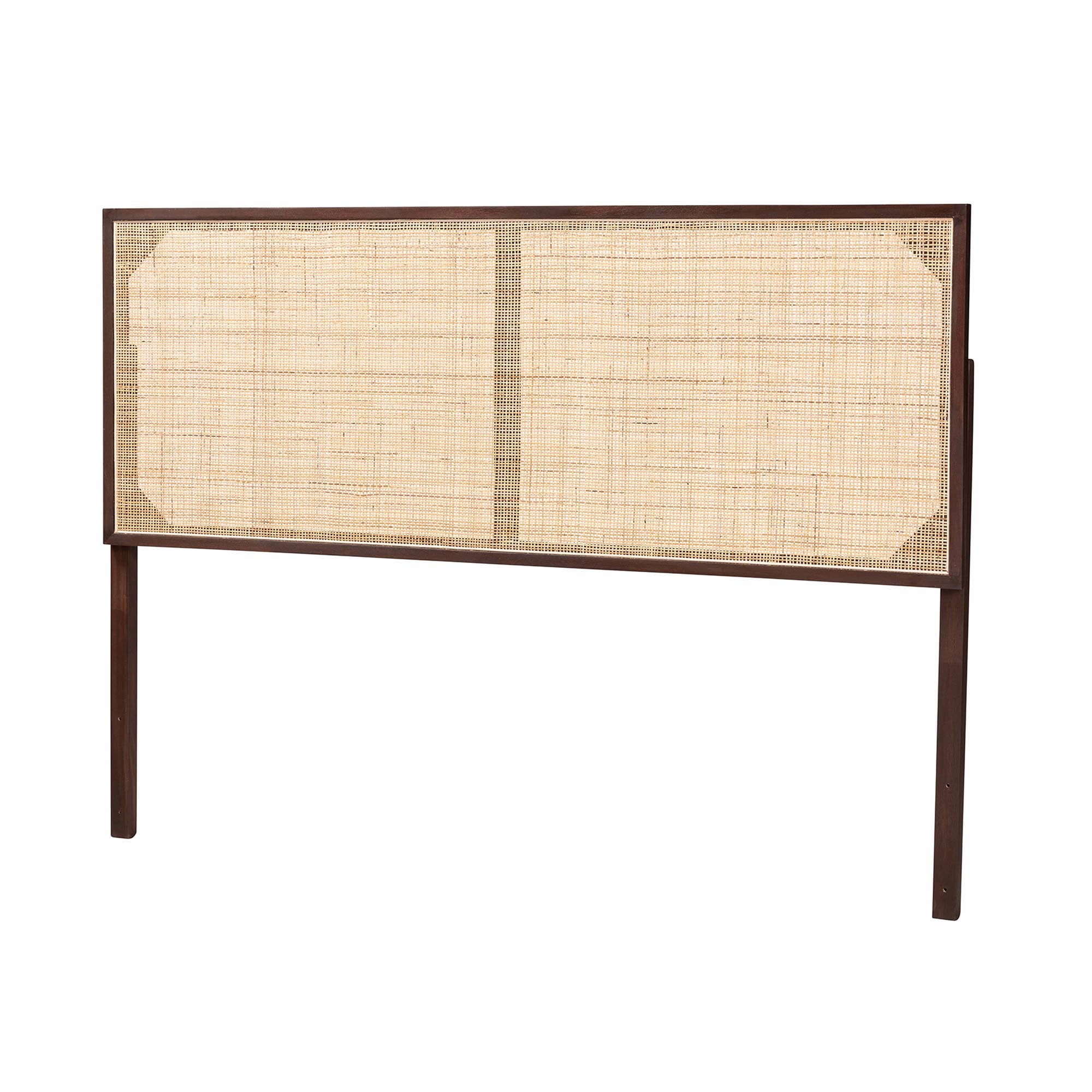 bali & pari Aurelia Rattan and Bayur Wood BOHO Headboard, Queen Size, Dark Brown