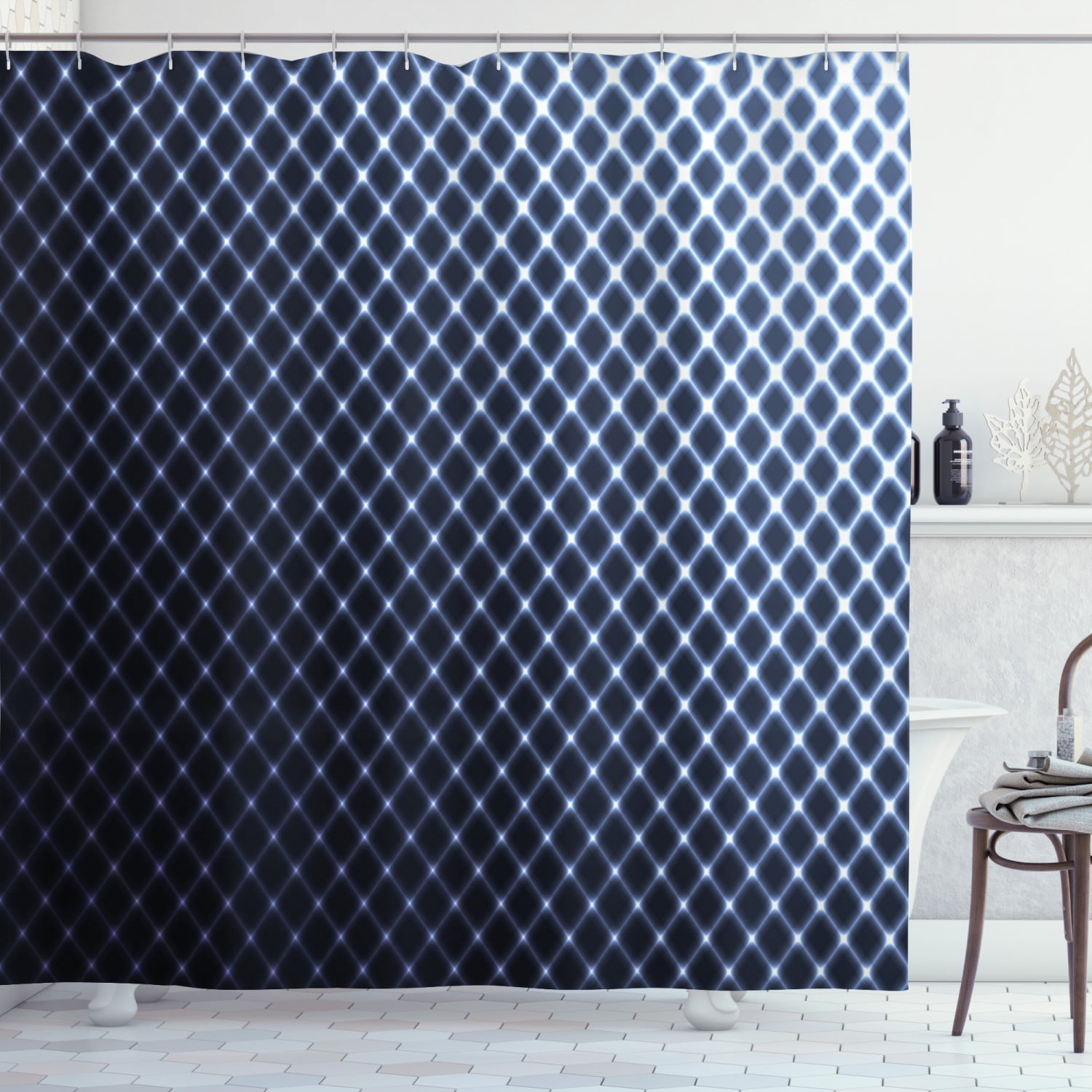 Ambesonne Dark Blue Shower Curtain, Checkered Halftone, 69"Wx70"L, Dark ...